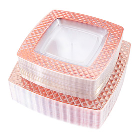 Rose Gold Square Disposable Plastic P36PCS 9.5 inch Dinner Plates and 36PCS 7.6 inch  Salad Plates