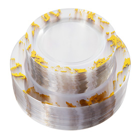 Clear with Gold Marbling Plastic Plates including 51Plastic Dinner Plates 10.25inch,51 Salad Plates 7.5inch