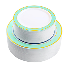 96pcs Rose Gold Plastic Plates, Disposable Plates with Lace Rim, Clear Plates for Party Includes: 48 Dinner Plates 10.25 Inch and 48 Salad/Dessert Plates 7.5 Inch 