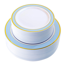Blue with Gold Rim Disposable Plates Include 51PCS 10.25inch Dinner Plates and 51PCS 7.5inch Dessert Plates 